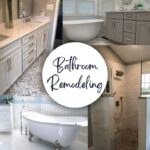 Home Improvements & Remodeling collage of bathroom remodeling & renovation projects showcasing different designs, including a dual-sink vanity, a freestanding bathtub, and a walk-in shower with glass walls.