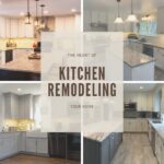 Collage of remodeled kitchens featuring expert contractor designs, granite countertops, pendant lighting, and custom cabinetry with the text 'Kitchen Remodeling The Heart of Your Home' overlayed.