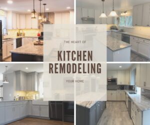 Collage of remodeled kitchens featuring modern designs, granite countertops, pendant lighting, and custom cabinetry.