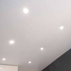 Recessed LED ceiling lights installed in a finished basement remodeling project
