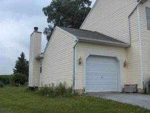 Close-up of the single-car garage attached to the house