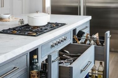 A kitchen with a stove and a counter