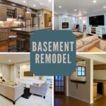 Home Improvements & Remodeling collage of stylish basement remodeling projects showcasing kitchens, living areas, and entertainment spaces.