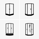 Illustrations showing different frameless and semi-frameless shower door enclosure styles